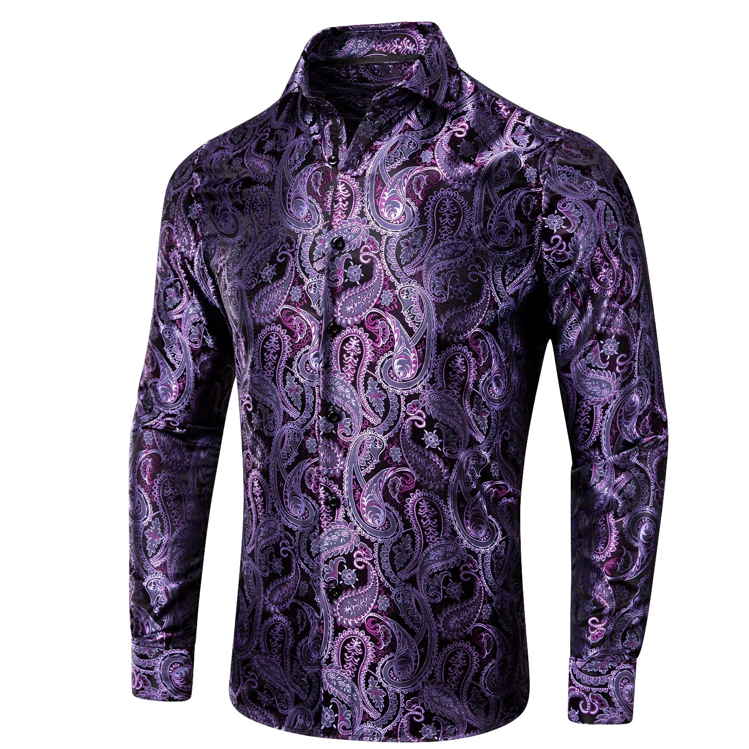 Ties2you Purple Shirt Paisley Pattern Silk Men's Long Sleeve Shirt