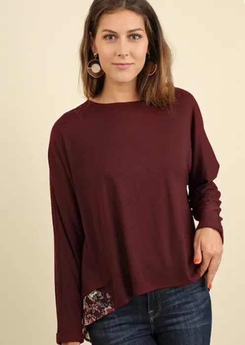 Umgee Hi Lo Contrast Split Back Top - 2 Colors