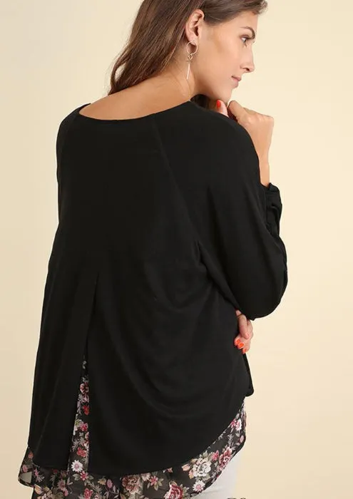 Umgee Hi Lo Contrast Split Back Top - 2 Colors