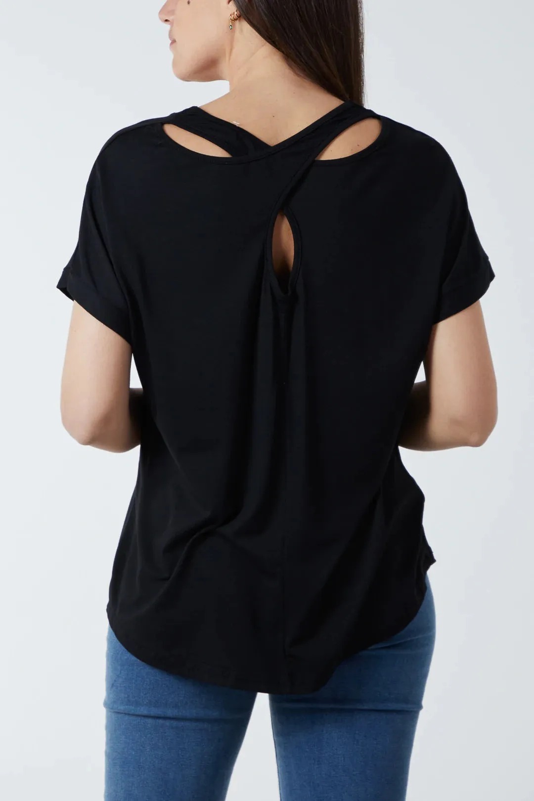 V-Neck Crossover Back Detail T- Shirt (4 Colours)