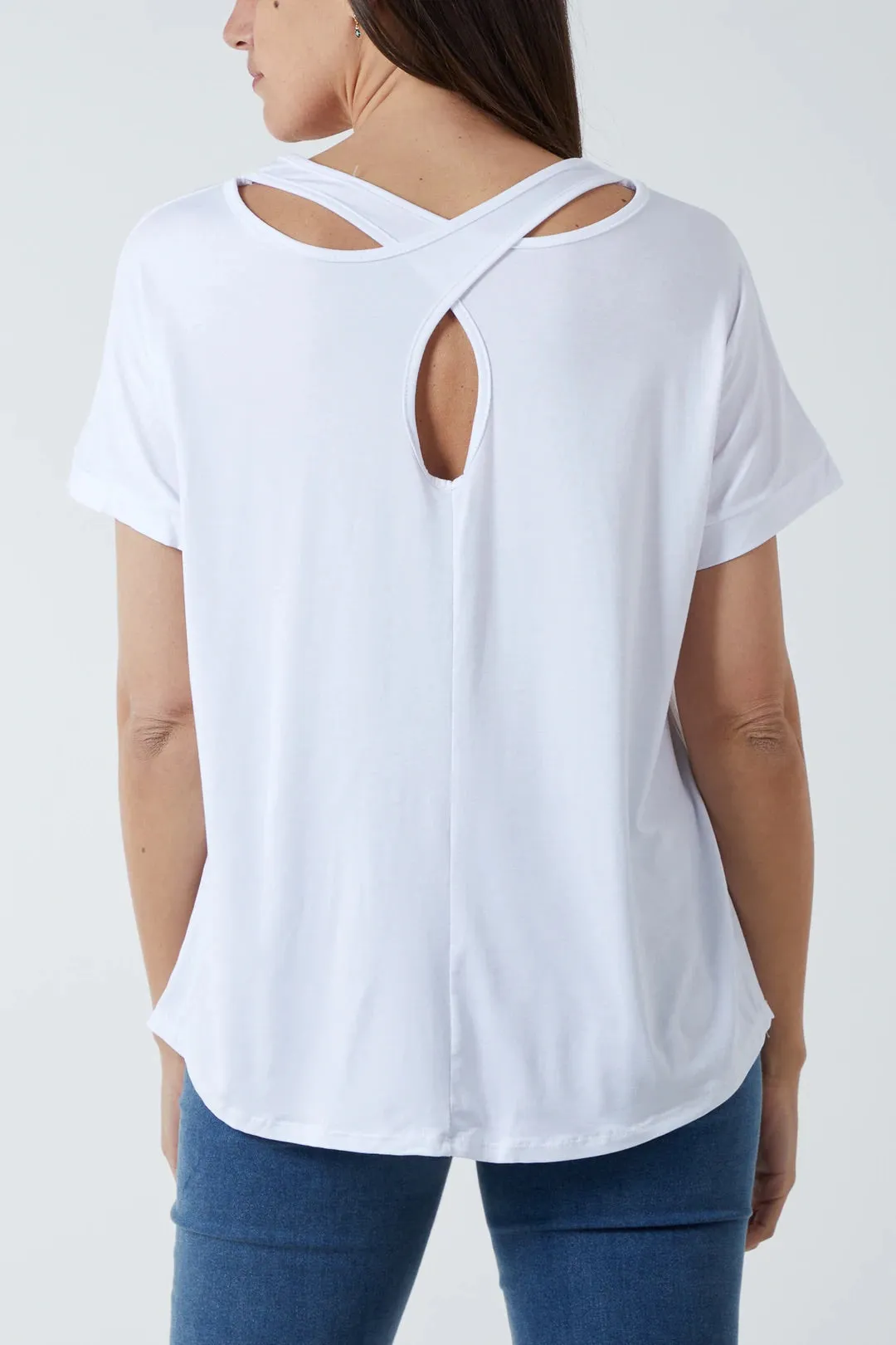 V-Neck Crossover Back Detail T- Shirt (4 Colours)