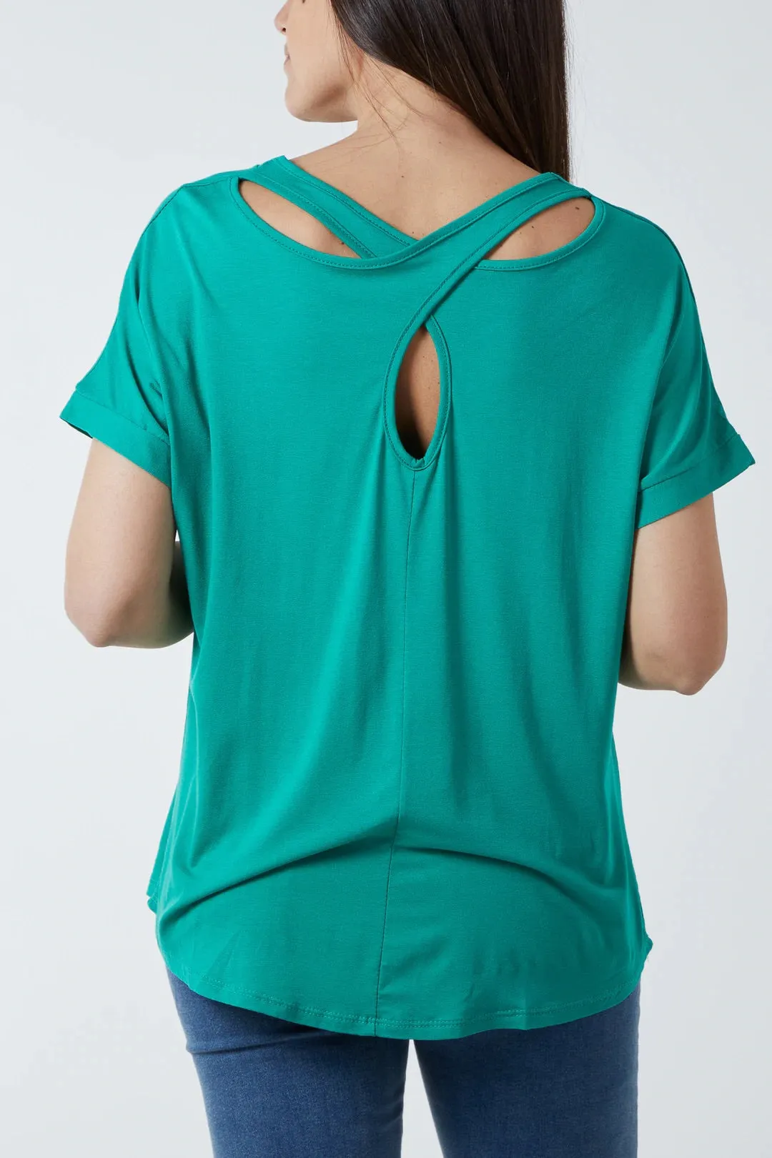 V-Neck Crossover Back Detail T- Shirt (4 Colours)