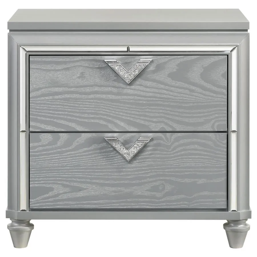 Veronica 2-drawer Nightstand Bedside Table Light Silver