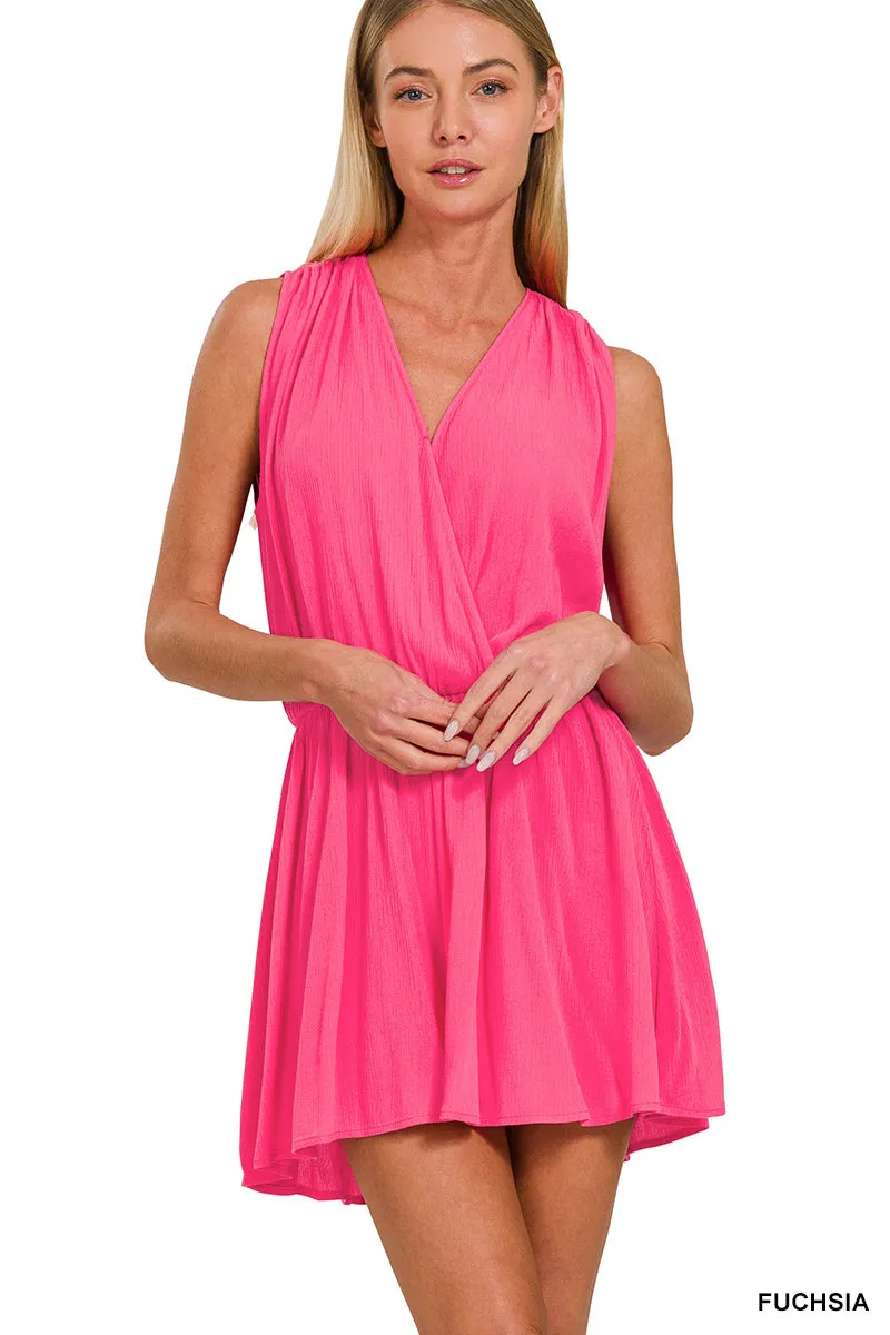 Waist Drape Open Back Romper - Fuchsia